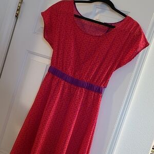 Roxy Pink Patterned Mini Dress with Purple Waistband